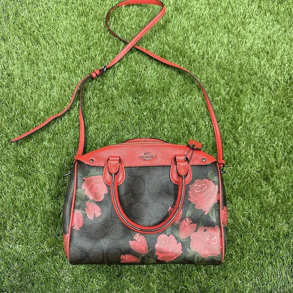 Coach Canvas Mini‎ Bennett Brown Rose Floral Red